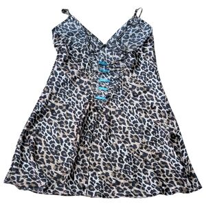 Vintage Victoria's Secret Leopard Print Satin Medium Slip Dress Y2K Lingerie